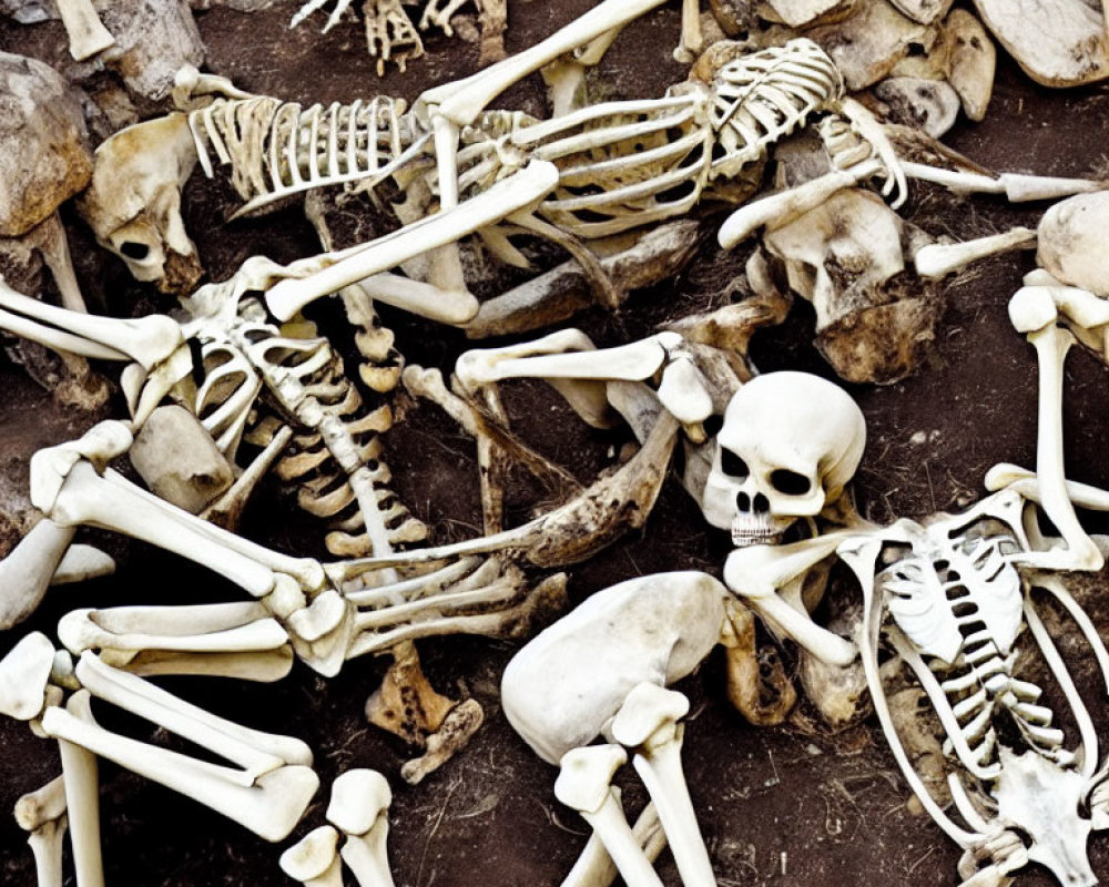 Assorted Human Skeletons Displayed Haphazardly