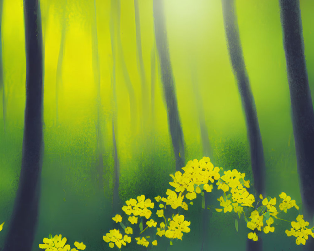 Enchanted Forest Digital Painting with Misty Atmosphere