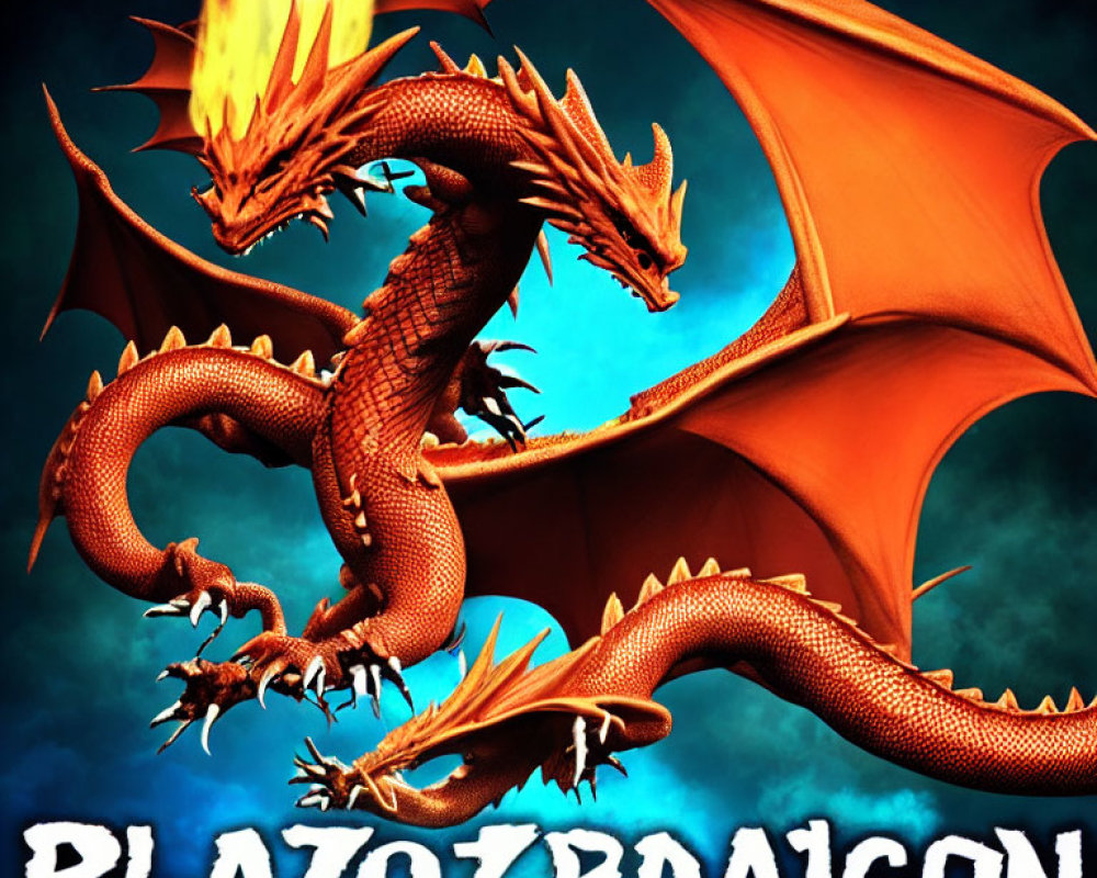 Multi-headed dragon breathing fire on vibrant blue background with text "BLAZOZBAAIGON