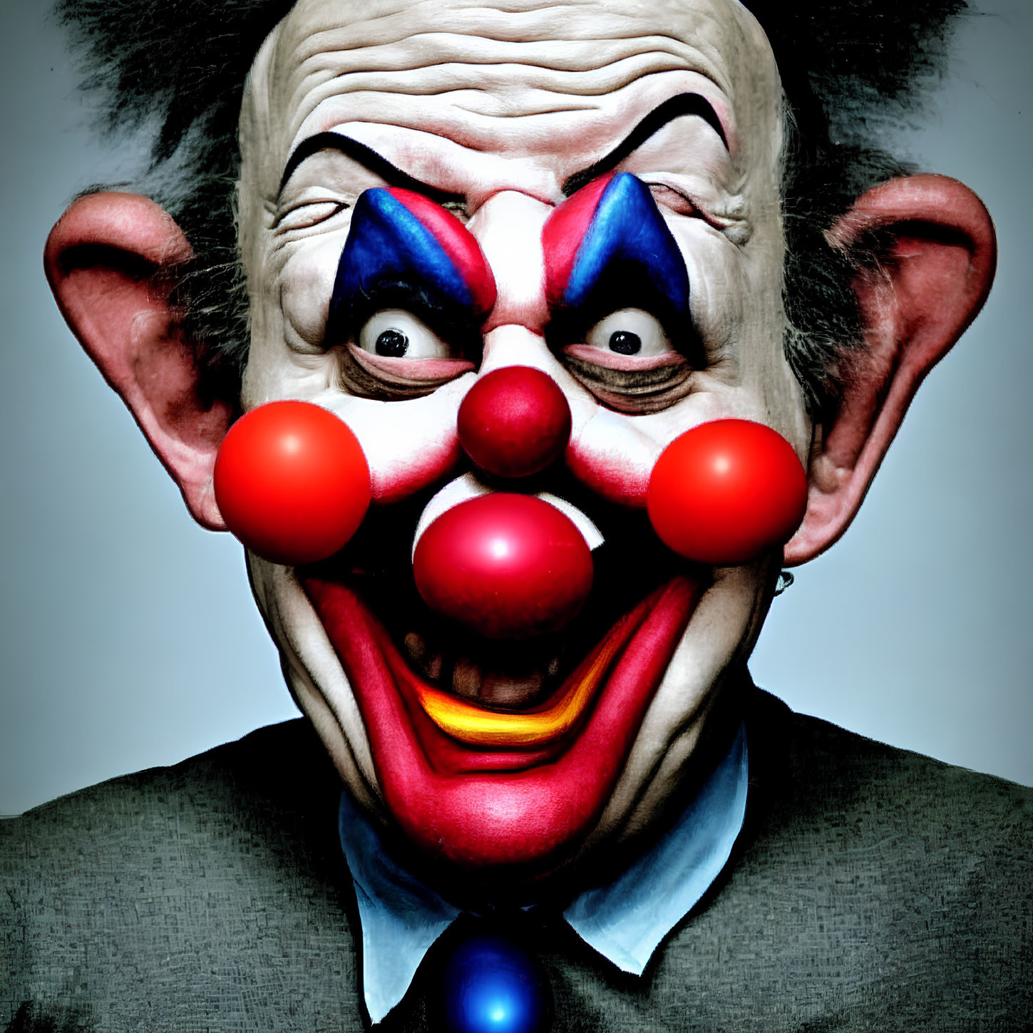 Detailed Close-Up of Person in Exaggerated Clown Makeup