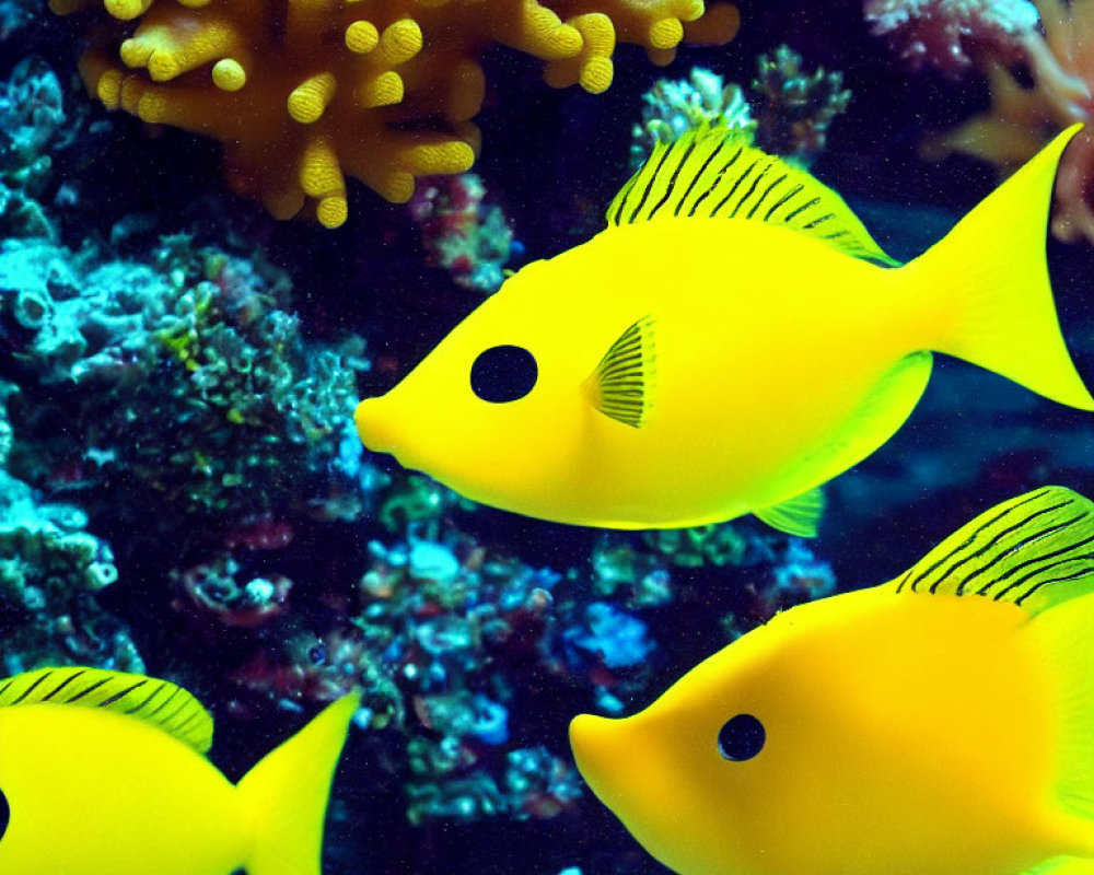 Colorful Yellow Tang Fish Swimming Near Coral Reefs