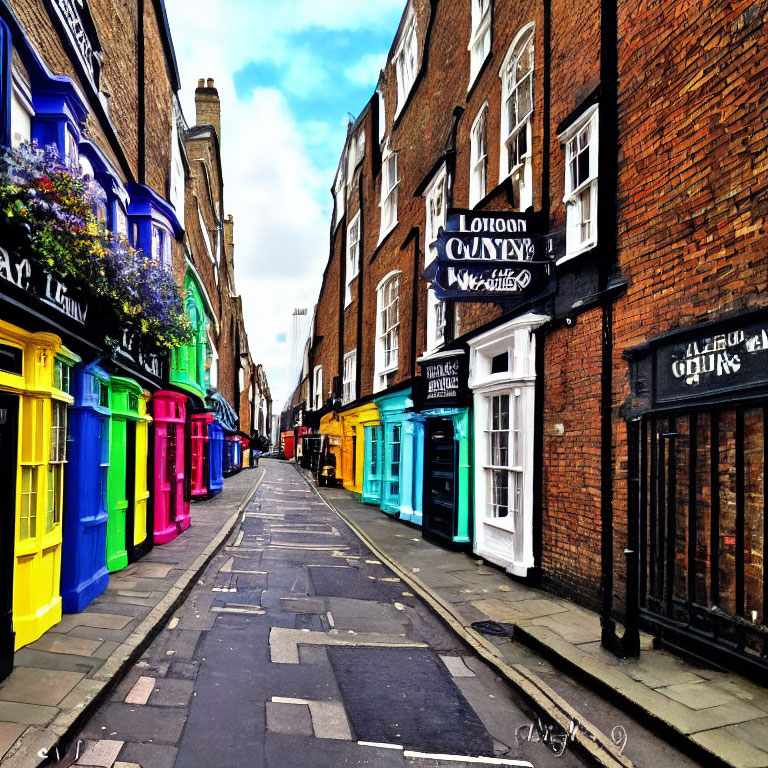 Colorful European Street Scene with Bright Building Facades