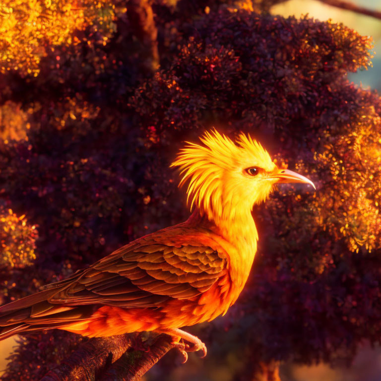 Colorful Bird with Crest on Branch in Golden-hour Light