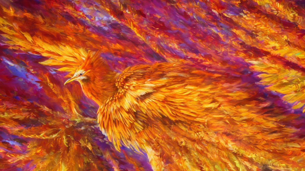 Colorful Phoenix Painting with Fiery Feathers