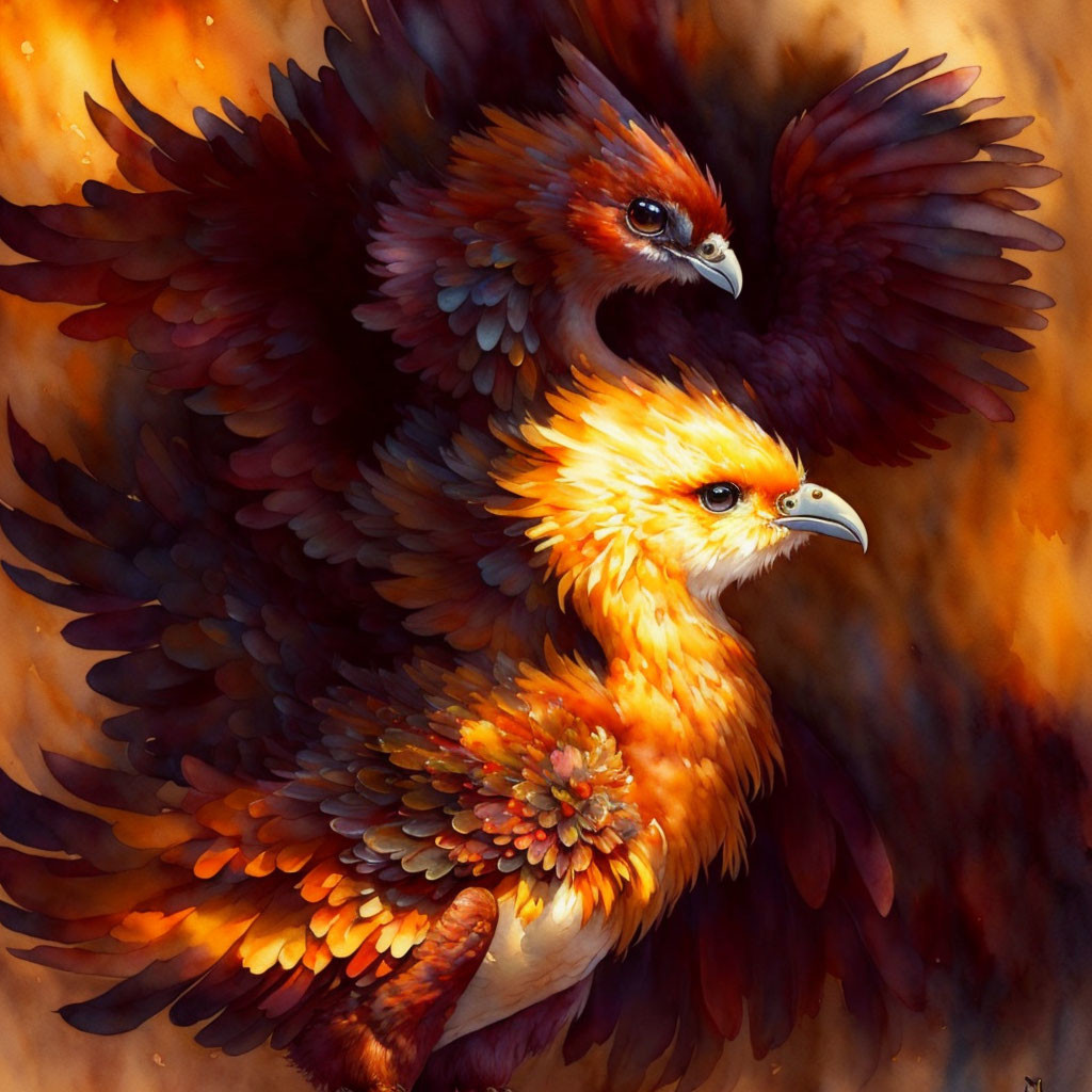 Colorful Phoenix Illustration Soaring with Flaming Feathers