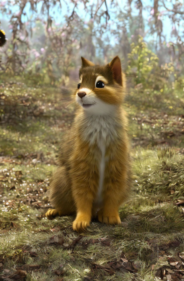 Anthropomorphic squirrel 3D render on grass background