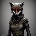 Enigmatic Fox Warrior Costume with Realistic Fox Mask