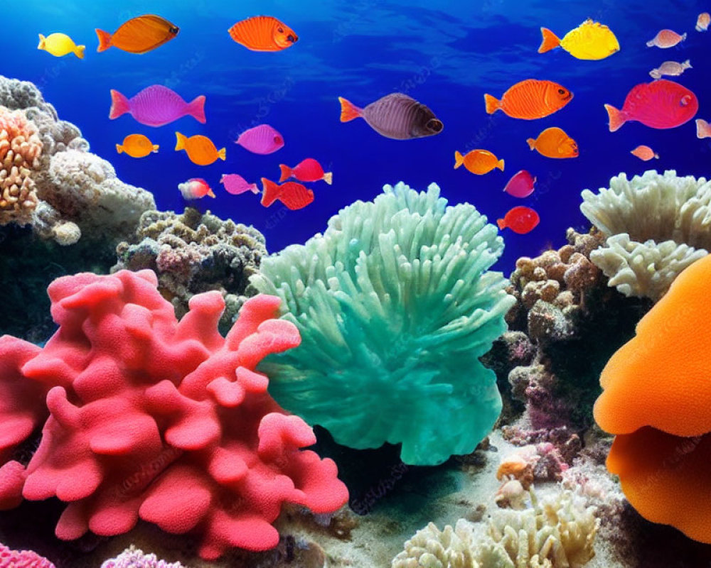 Colorful Fish and Coral Reef in Clear Blue Water