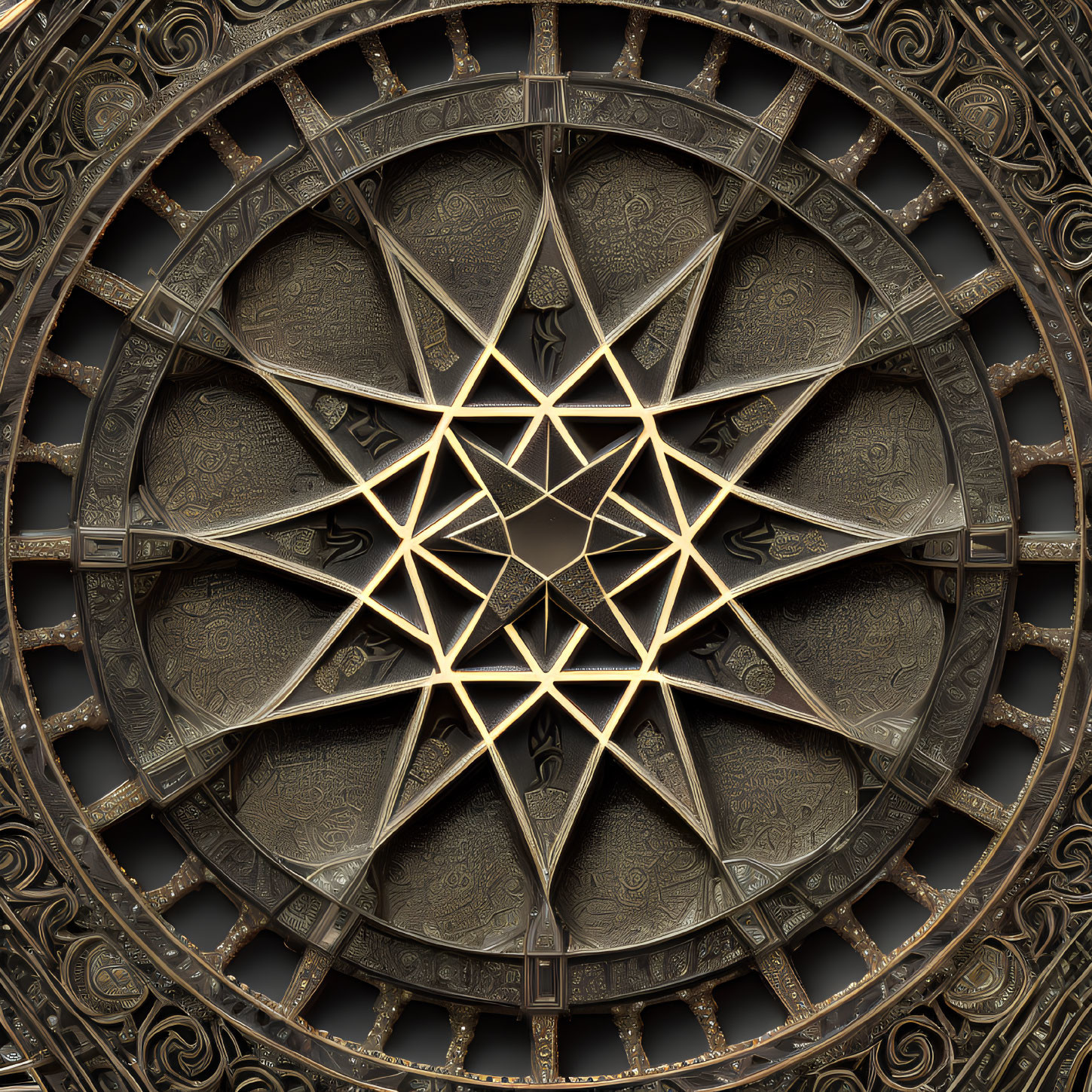 Detailed Mandala with Interlocking Geometric Star Pattern & Metallic Textures