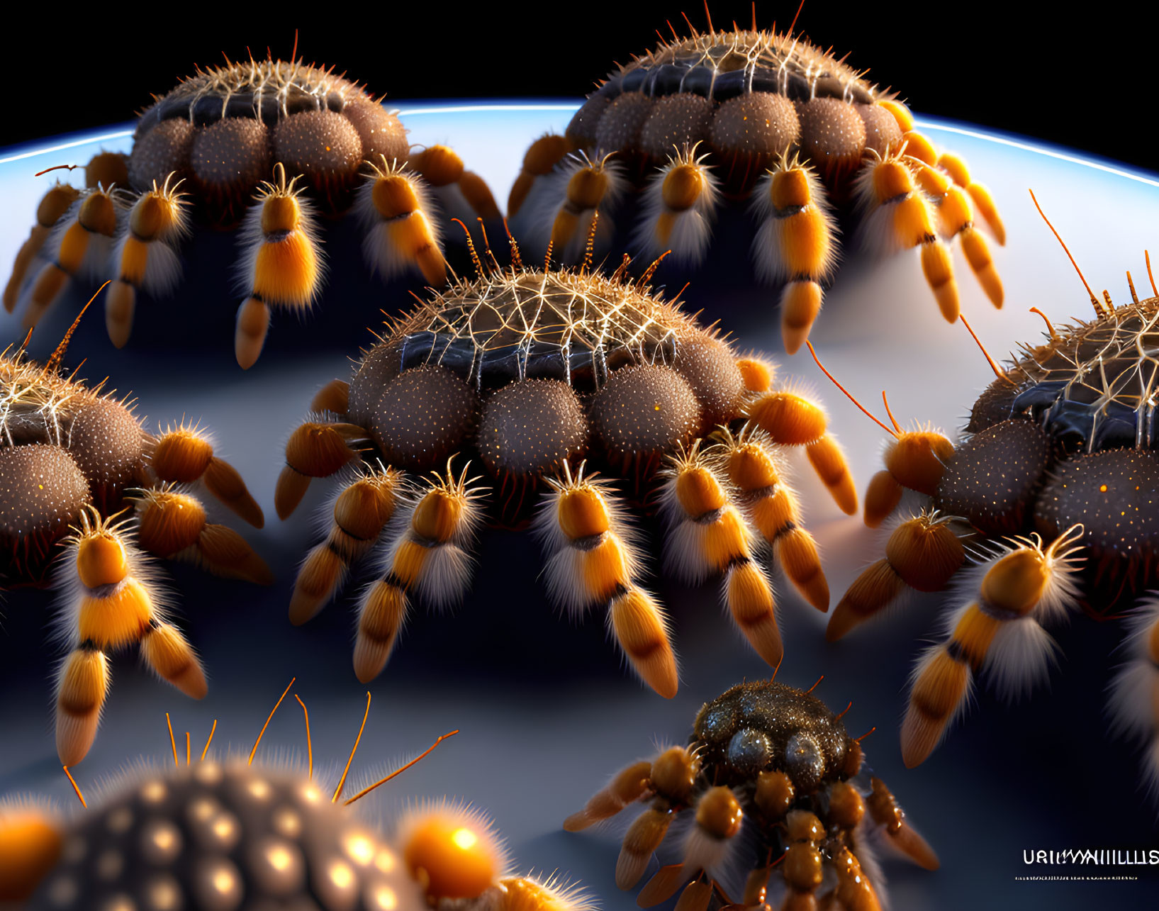 Detailed 3D rendering of dust mites on reflective surface