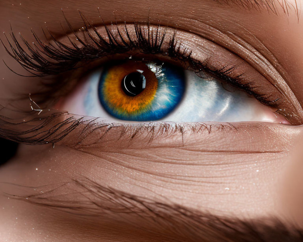 Detailed Close-up of Blue and Brown Human Eye with Long Eyelashes