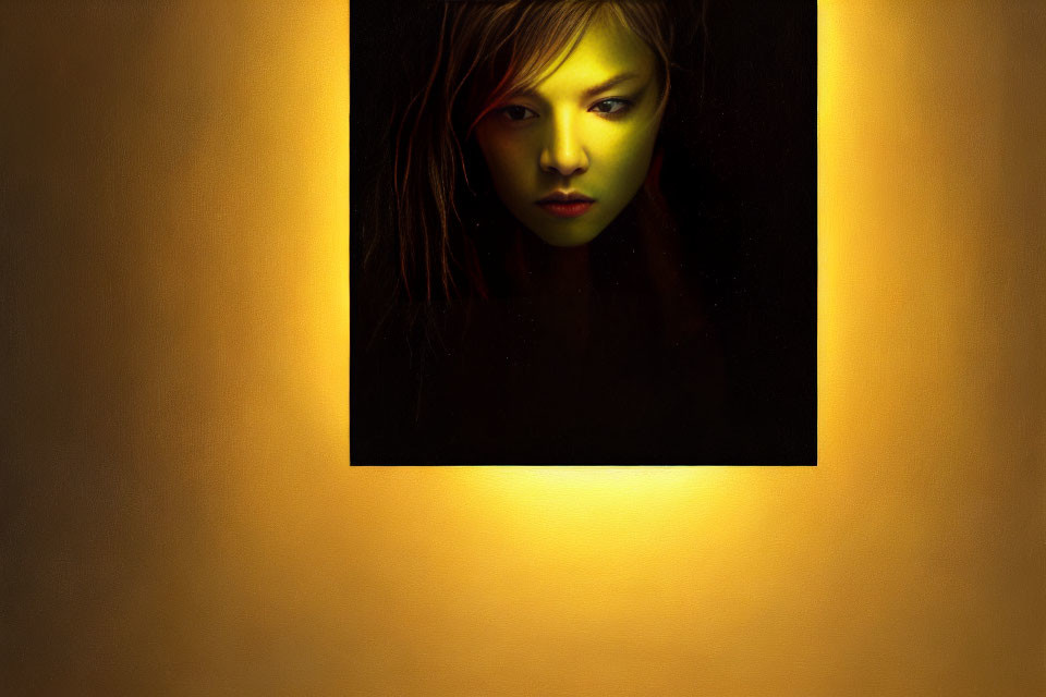 Striking portrait emerges from darkness with golden backlight