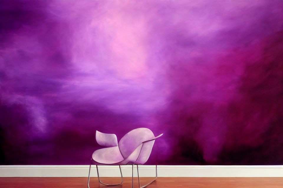 Modern Purple Chair Against Vibrant Purple and Pink Wall in Minimalist Interior Design