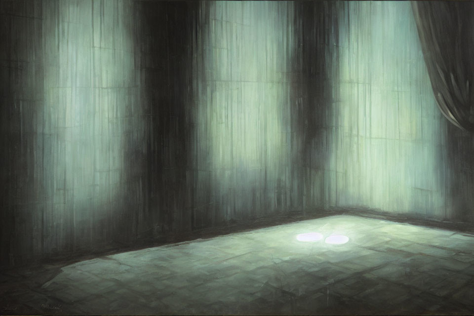 Desolate room with weathered walls and dimly lit floor