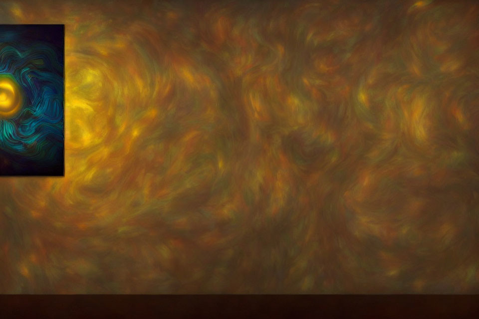 Swirling Orange, Yellow, and Blue Abstract Art with Fiery Texture