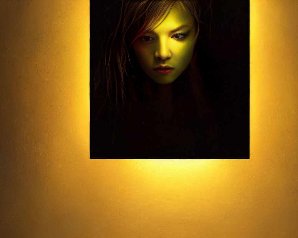 Striking portrait emerges from darkness with golden backlight