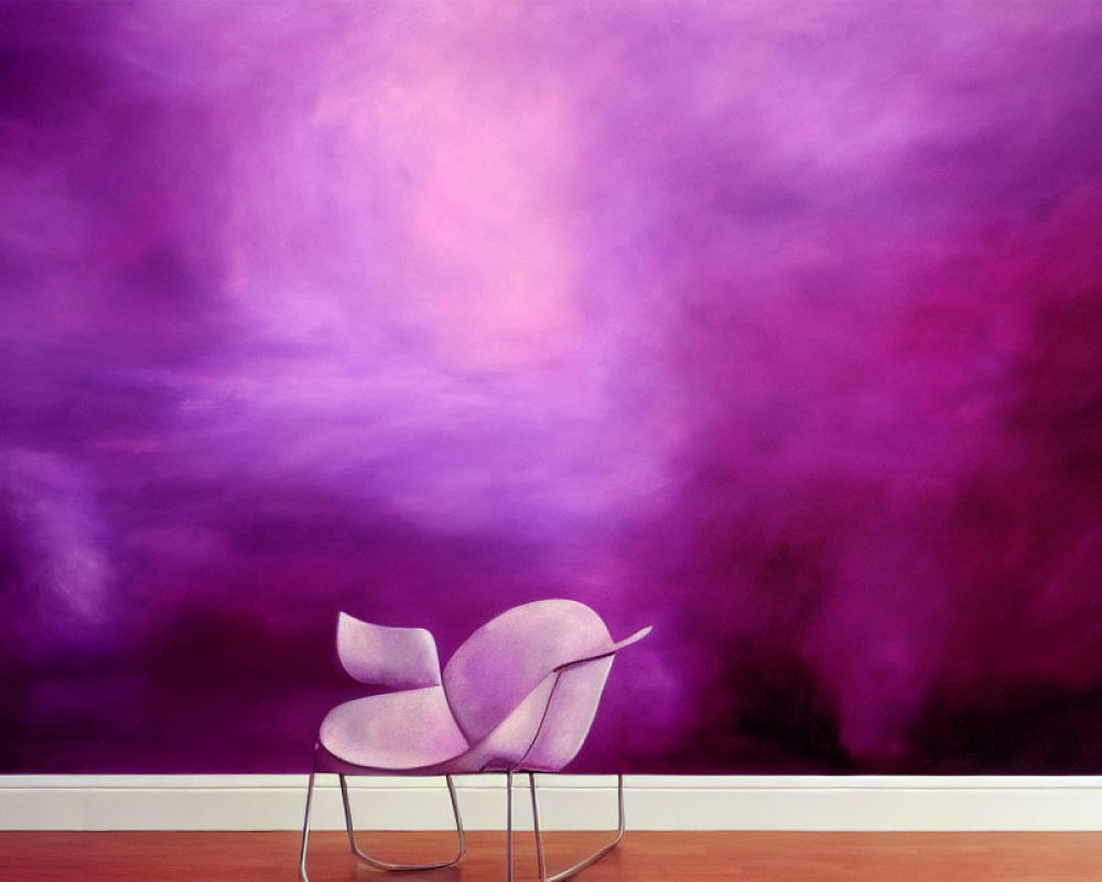 Modern Purple Chair Against Vibrant Purple and Pink Wall in Minimalist Interior Design