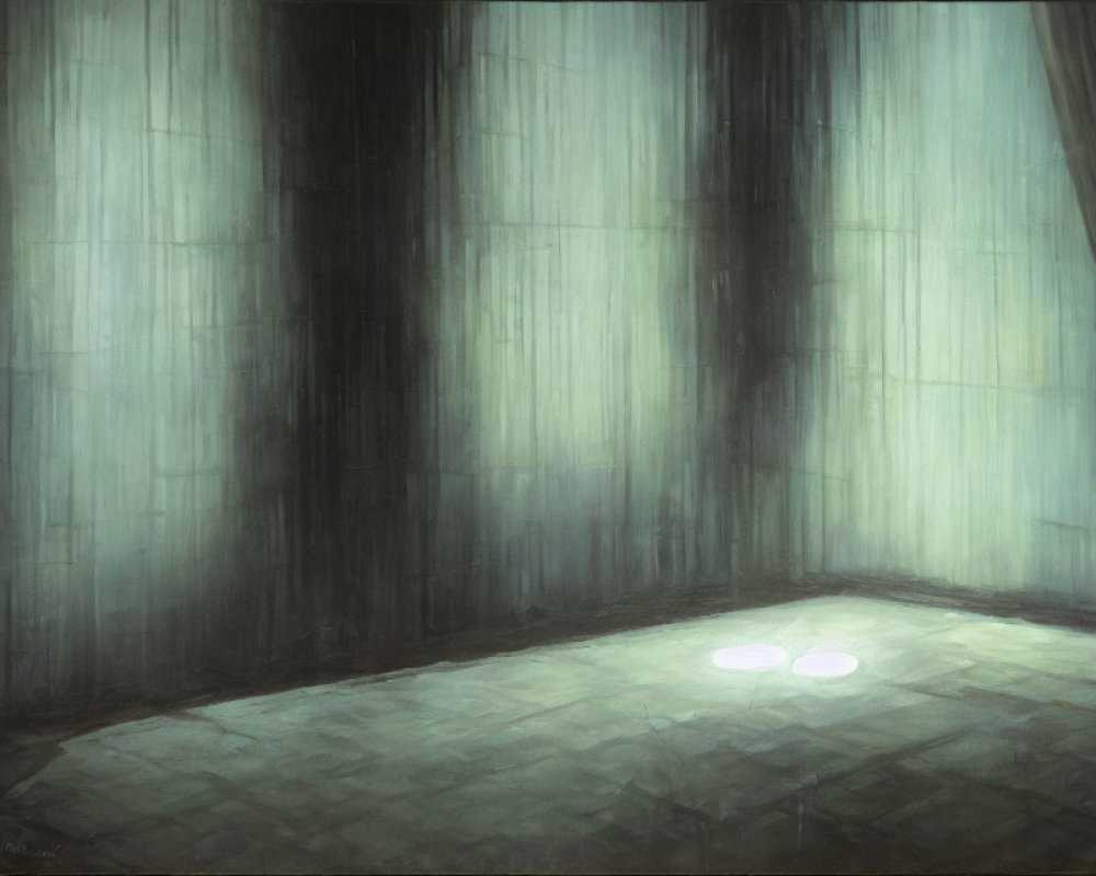 Desolate room with weathered walls and dimly lit floor