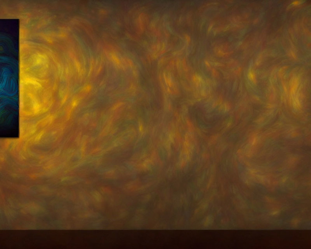 Swirling Orange, Yellow, and Blue Abstract Art with Fiery Texture