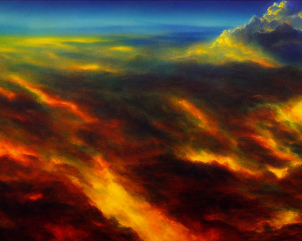 Fiery Landscape Painting with Orange and Red Hues