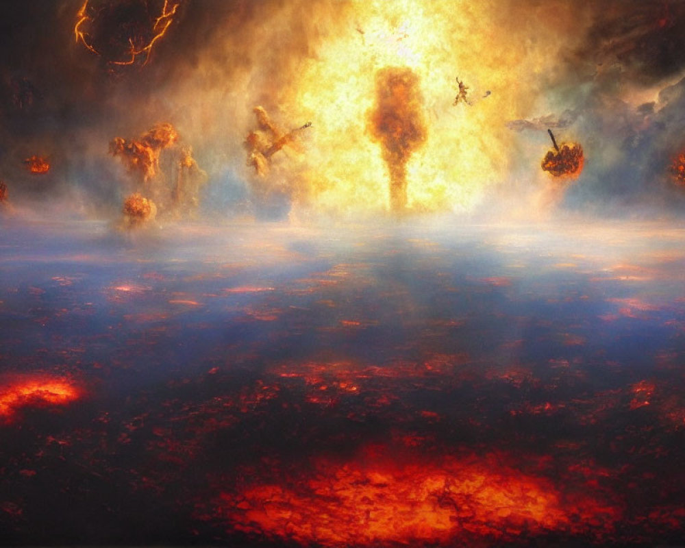 Intense flames and explosions in dramatic scene