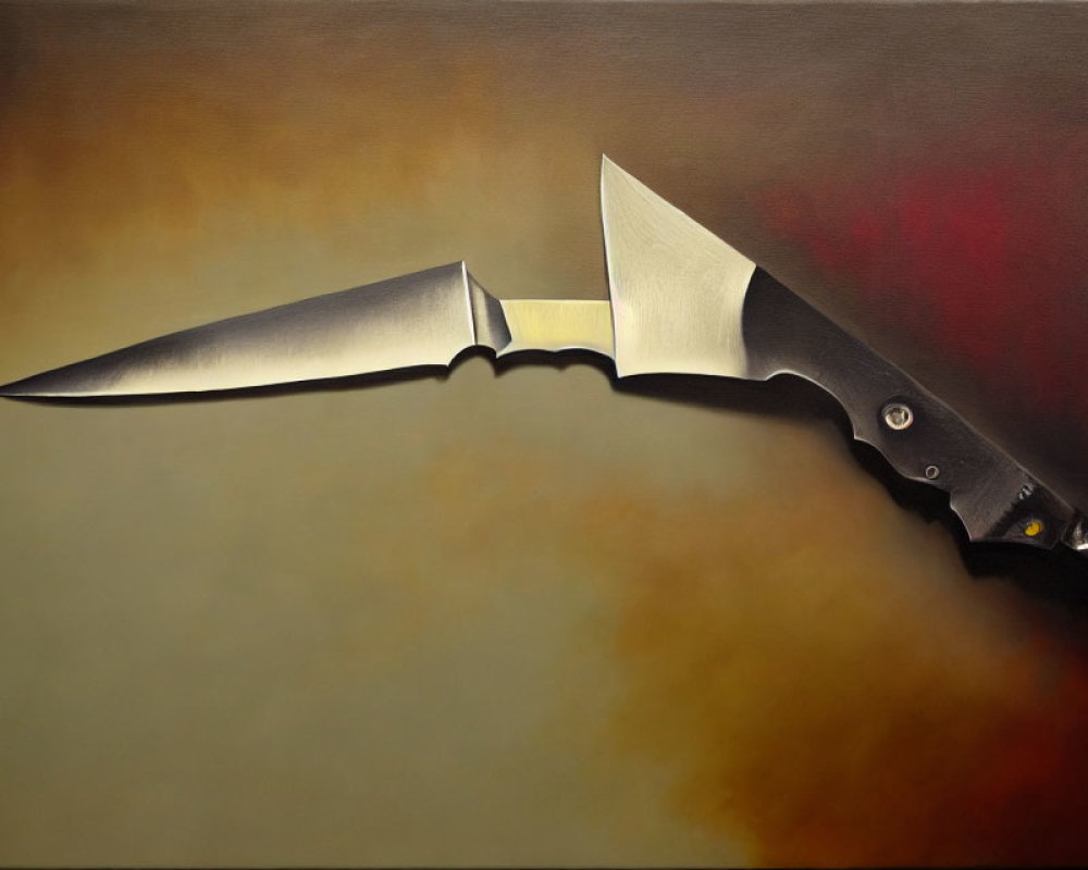 Metallic knives with black handles on dark background: dangerous and suspenseful vibes.