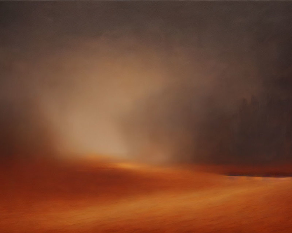 Abstract orange gradient blending into dark smoky haze art piece