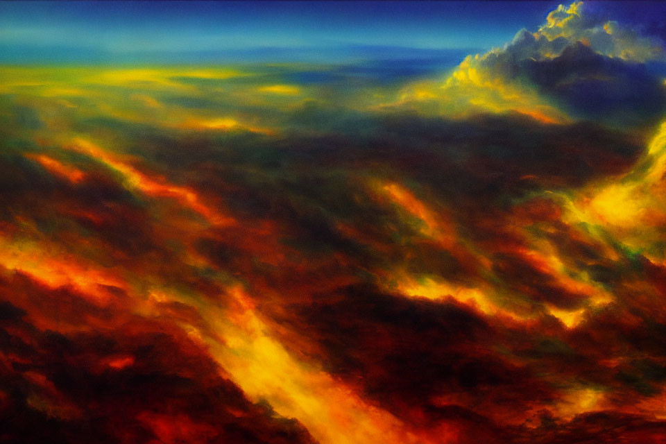 Fiery Landscape Painting with Orange and Red Hues