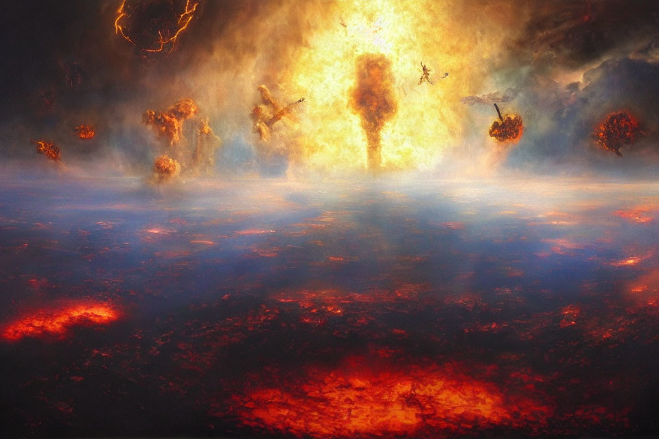 Intense flames and explosions in dramatic scene