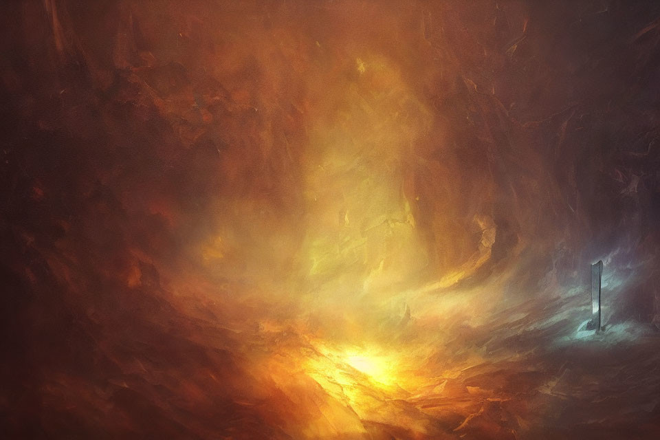 Abstract Fiery Background with Sword in Ground