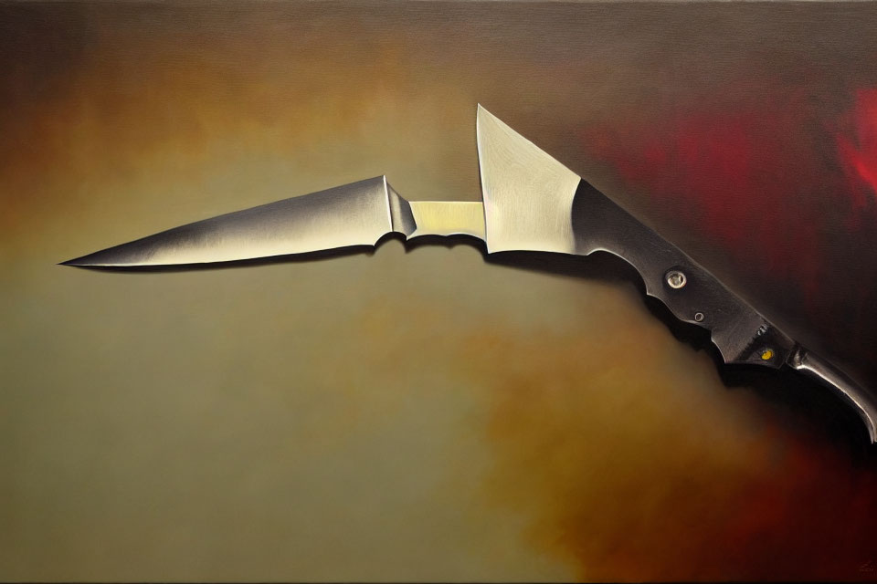 Metallic knives with black handles on dark background: dangerous and suspenseful vibes.