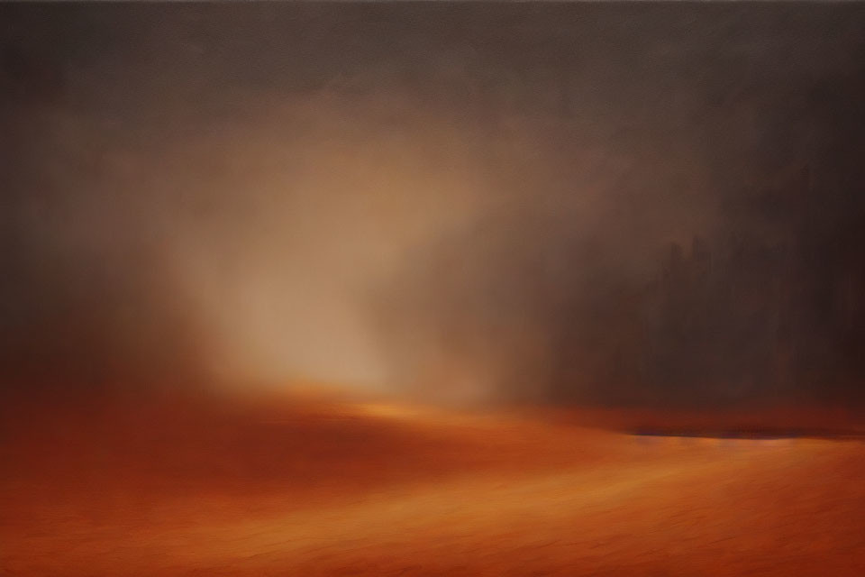 Abstract orange gradient blending into dark smoky haze art piece