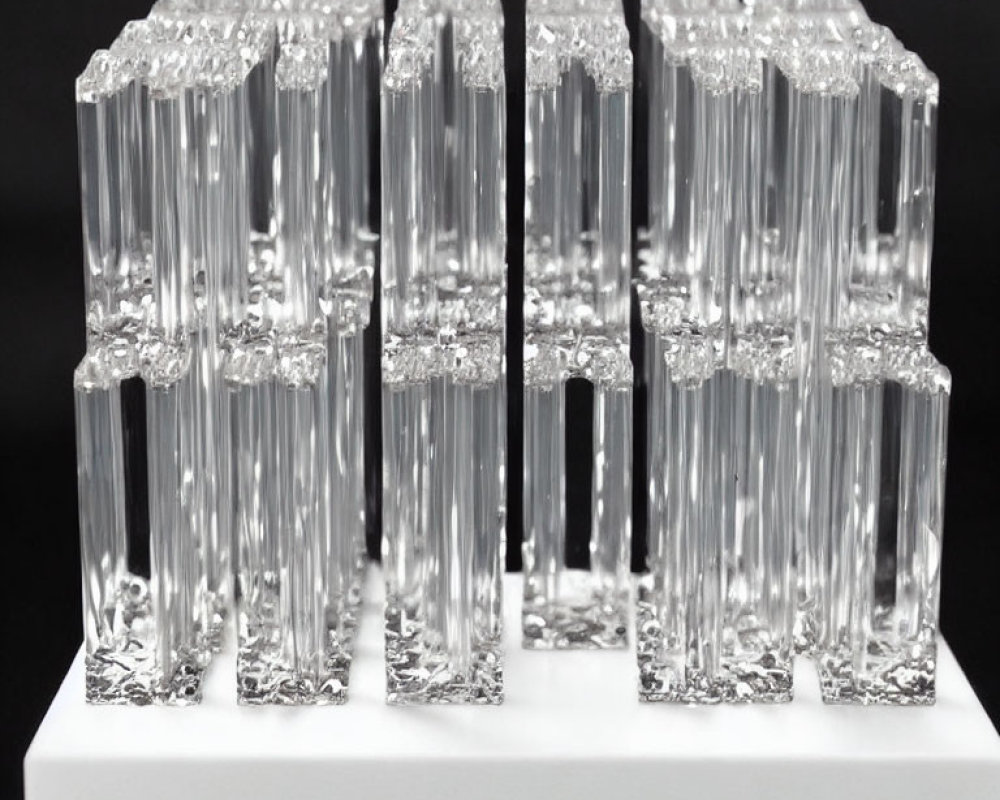 Transparent Crystal Blocks with Textured Patterns on White Stand