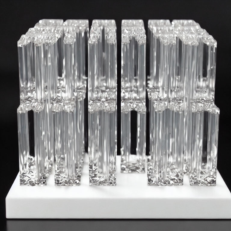 Transparent Crystal Blocks with Textured Patterns on White Stand