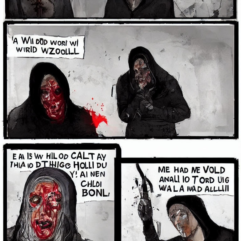 Comic Strip Featuring Two Hooded Figures in Tense Conversation