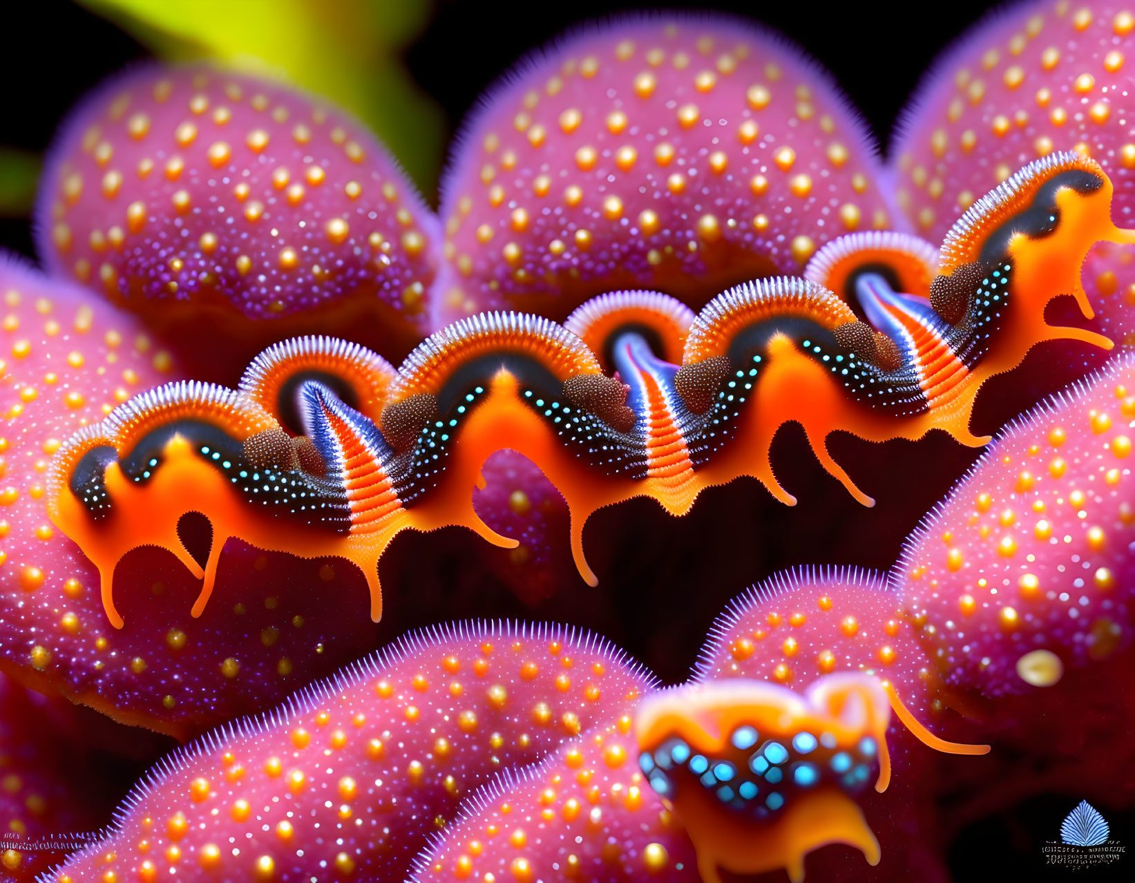 Colorful Nudibranch on Pink Coral with Orange Body