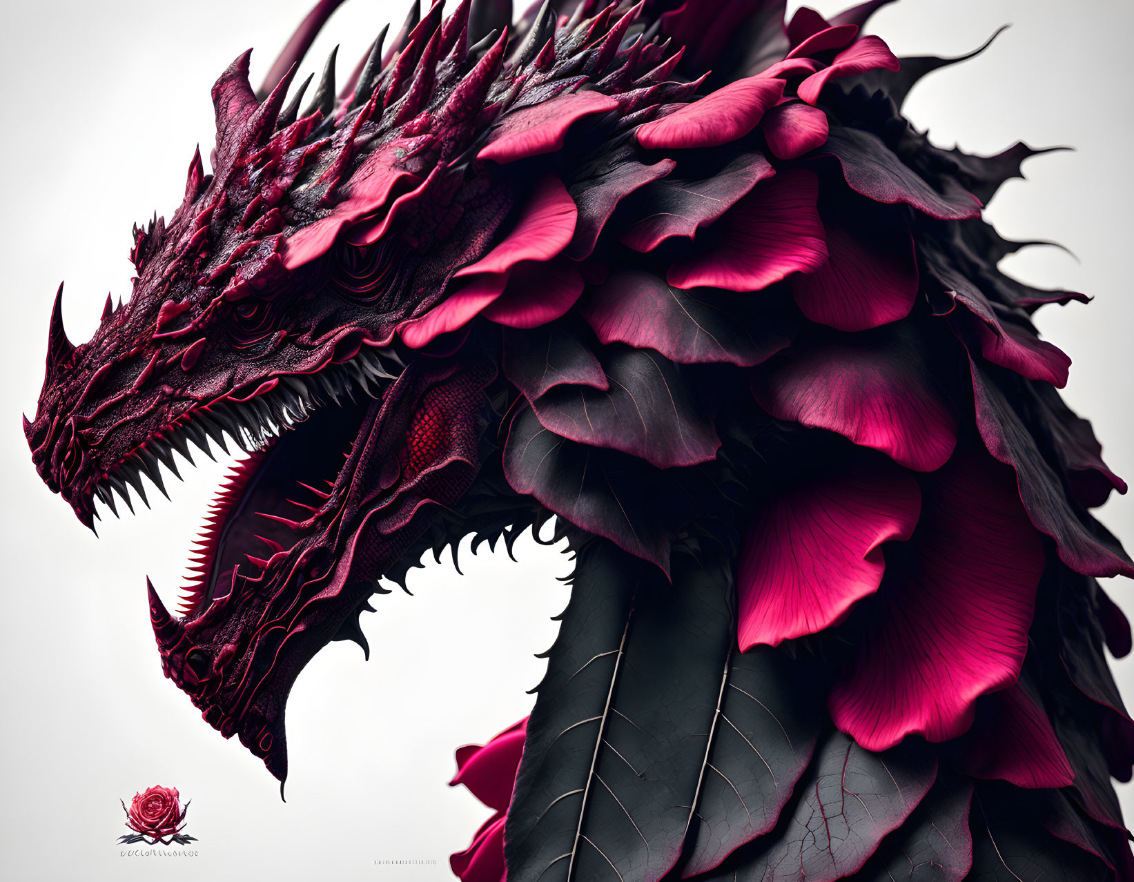 Detailed Red and Black Dragon with Sharp Scales and Menacing Eyes