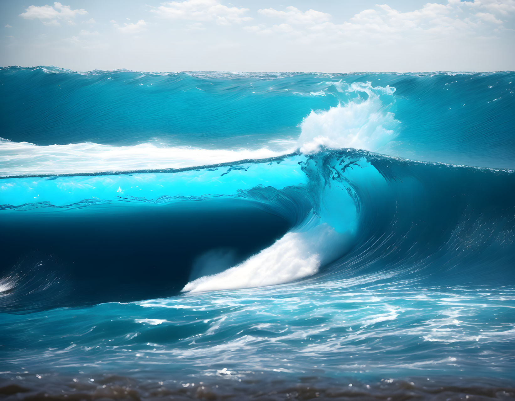 Majestic Blue Wave Curling in Sunlit Sky