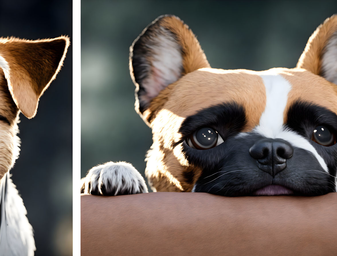 Brown and White Dog with Black Patches Peeking Over Edge