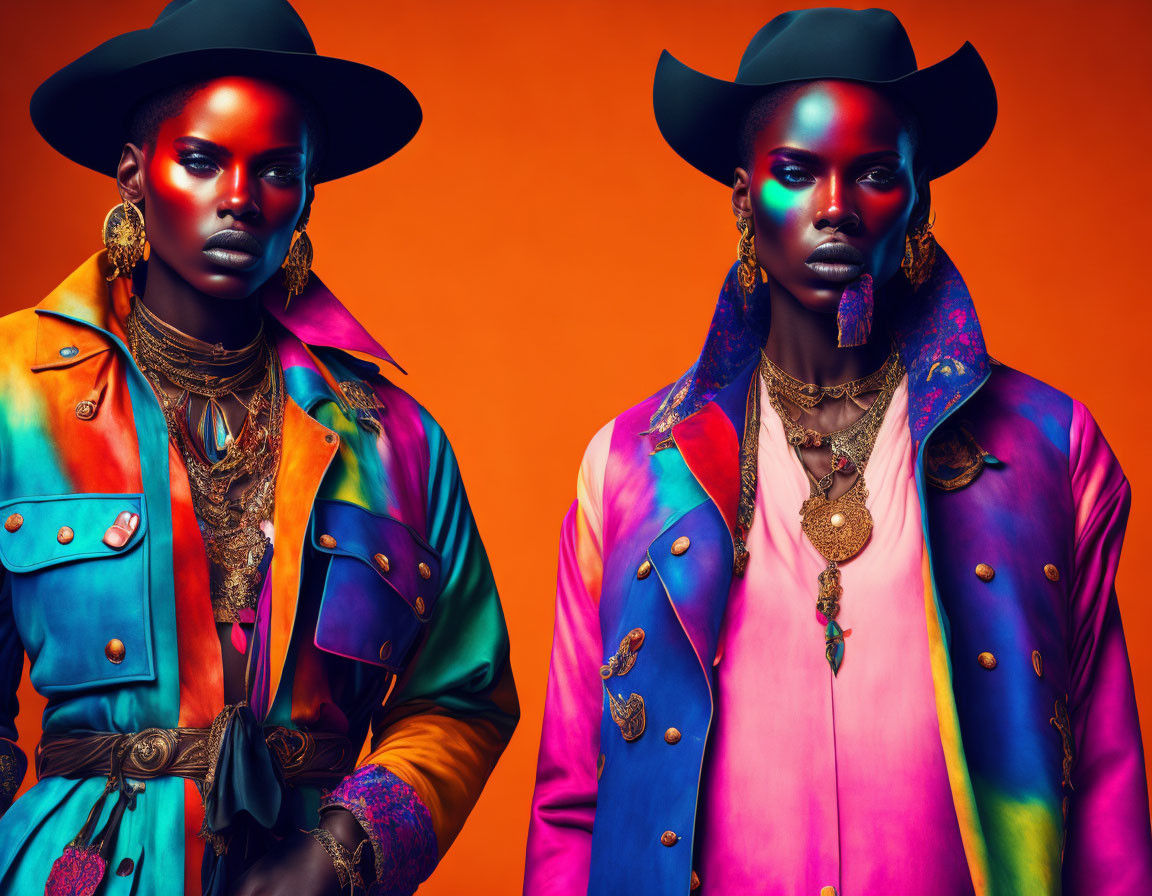 Colorful Cowboy Outfits on Two Models in Vibrant Photoshoot