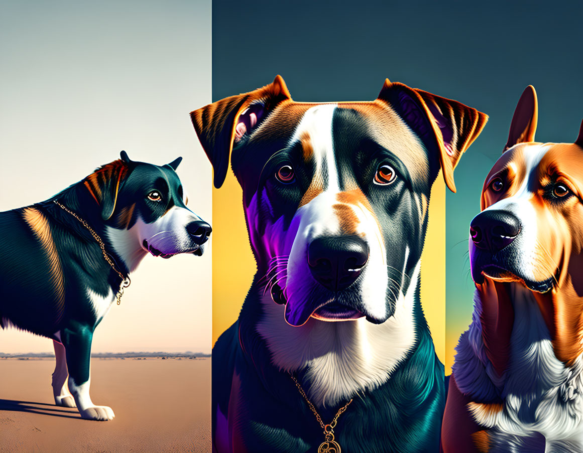 Colorful Stylized Dog Portraits with Gradient Backgrounds