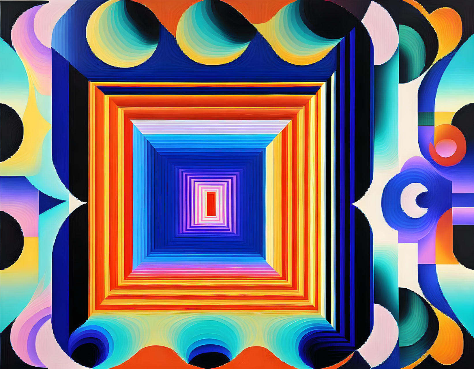 Colorful Geometric Artwork: Recursive Shapes and Tunnel Effect