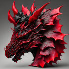 Detailed Red and Black Dragon Illustration with Sharp Horns and Scales