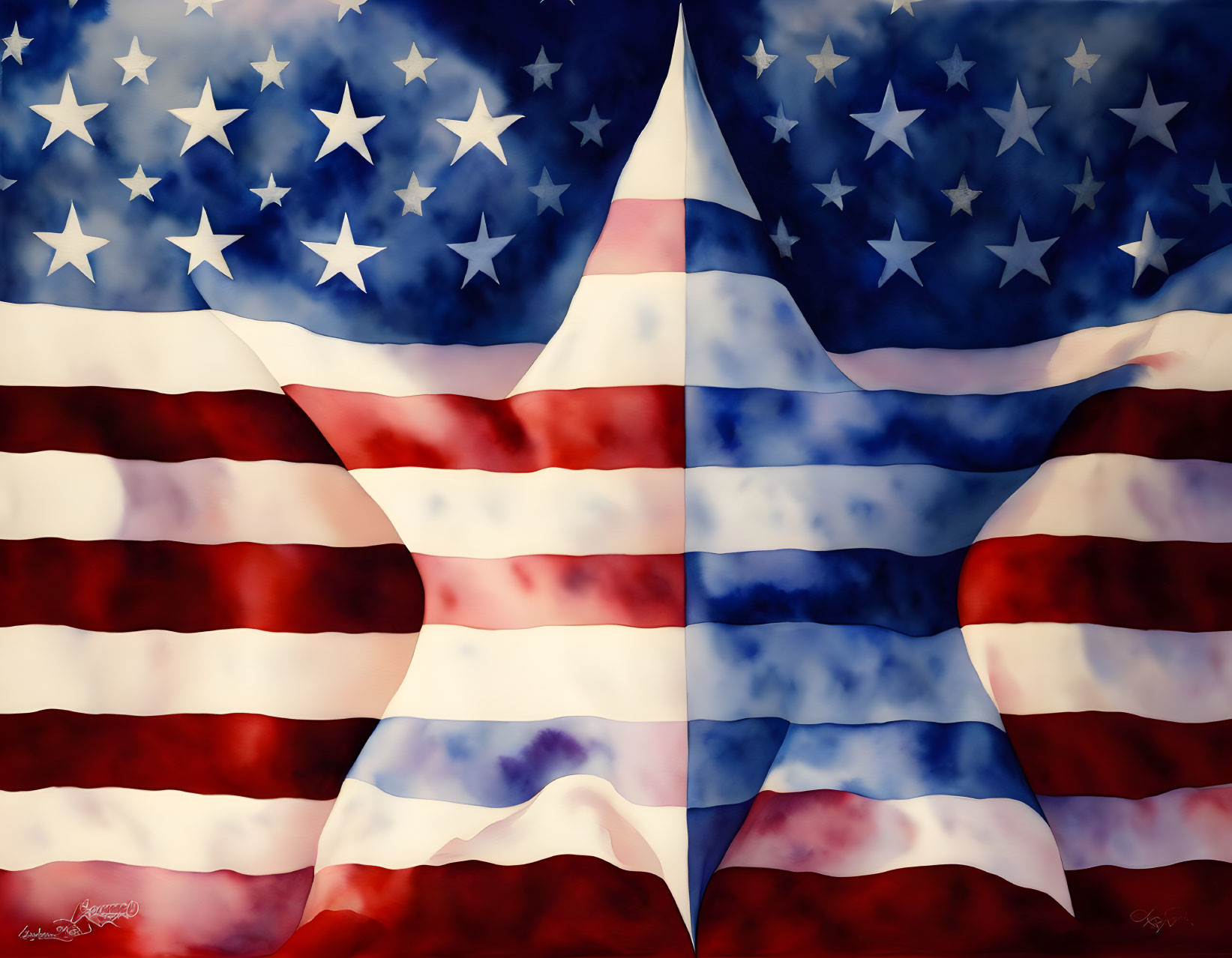 Blurred American flag art with dreamy stars and stripes