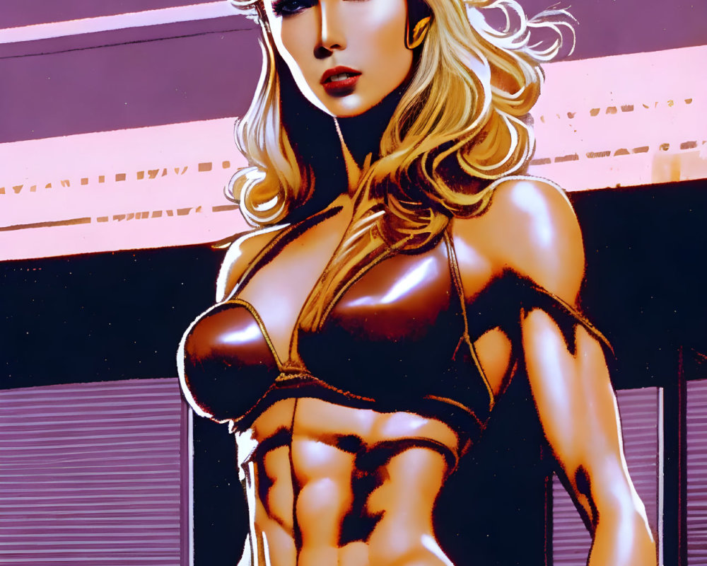 Blonde Female Character in Futuristic Metallic Bikini Pose