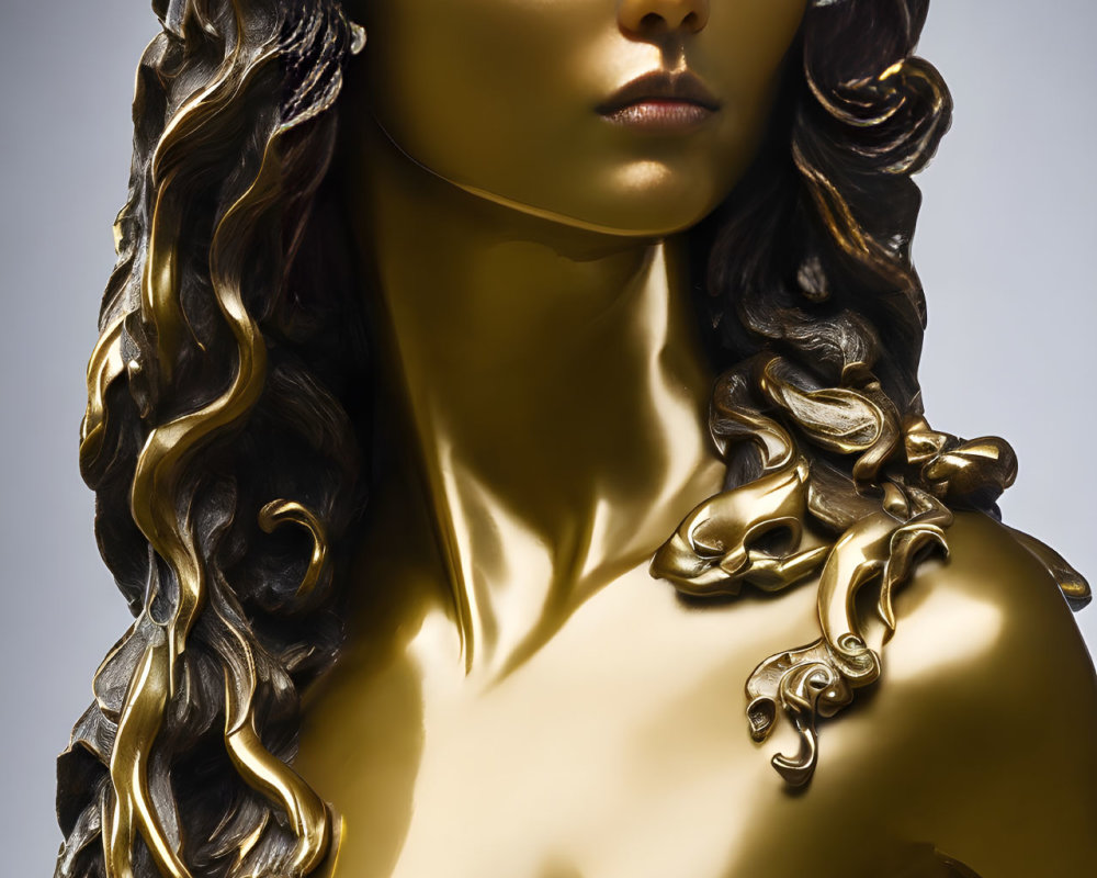 Intricately detailed golden statue of a serene woman