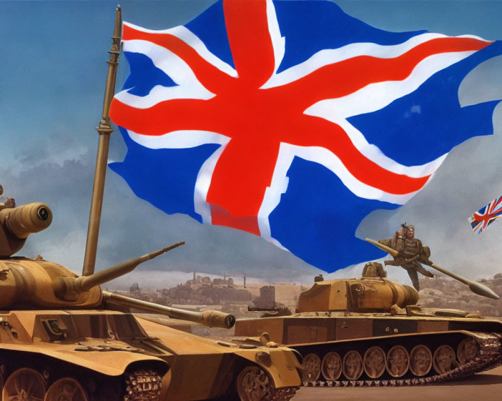 Digital Artwork: British Military Tanks & Soldiers under Union Jack Flag