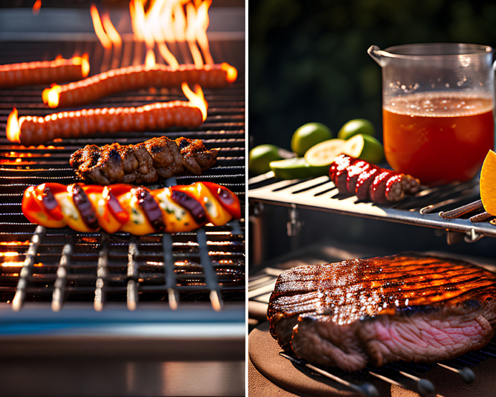 BBQ Collage with Sausages, Skewers, Seared Steak, and Citrus