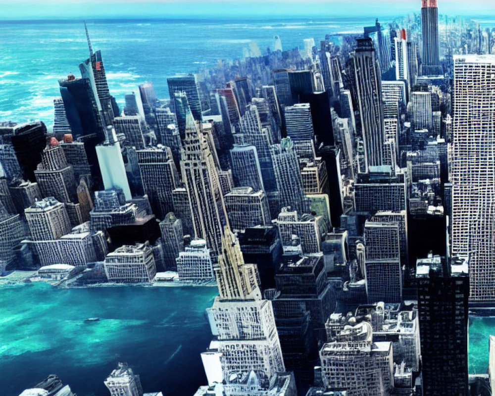 Cityscape with Skyscrapers and Empire State Building in Aerial View