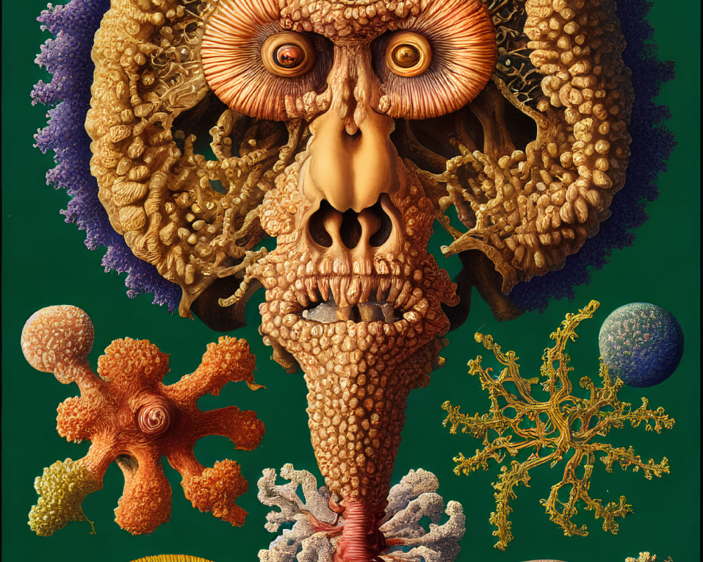 Surreal coral face illustration with marine and fantasy elements